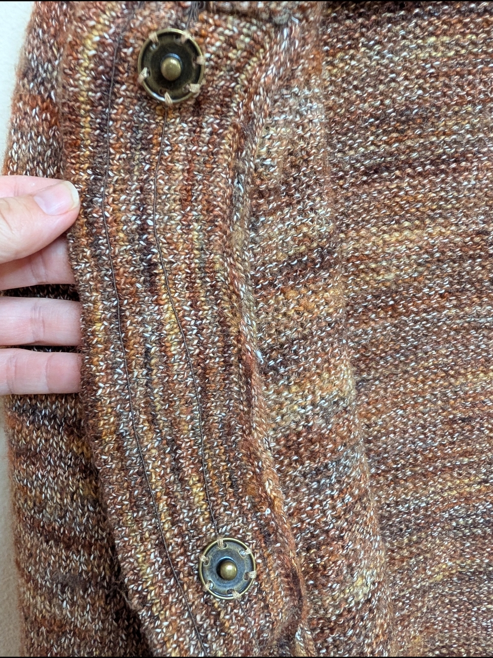 Ruby Rd. Brown Multicolor Space Dye Chunky Knit Cardigan Ruffle Collar Large - Picture 7 of 8